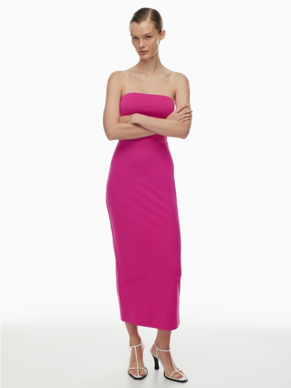 Aritzia $98 Contour Enrapture Maxi Tube Dress in crush magenta pink new